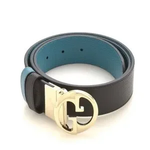 GUCCI 1973 REVERSIBLE BELT 345 BLACK TO TEAL Gucci - 1973 Gold Buckle Calfskin Reversible Belt Black/Blue  main image 3